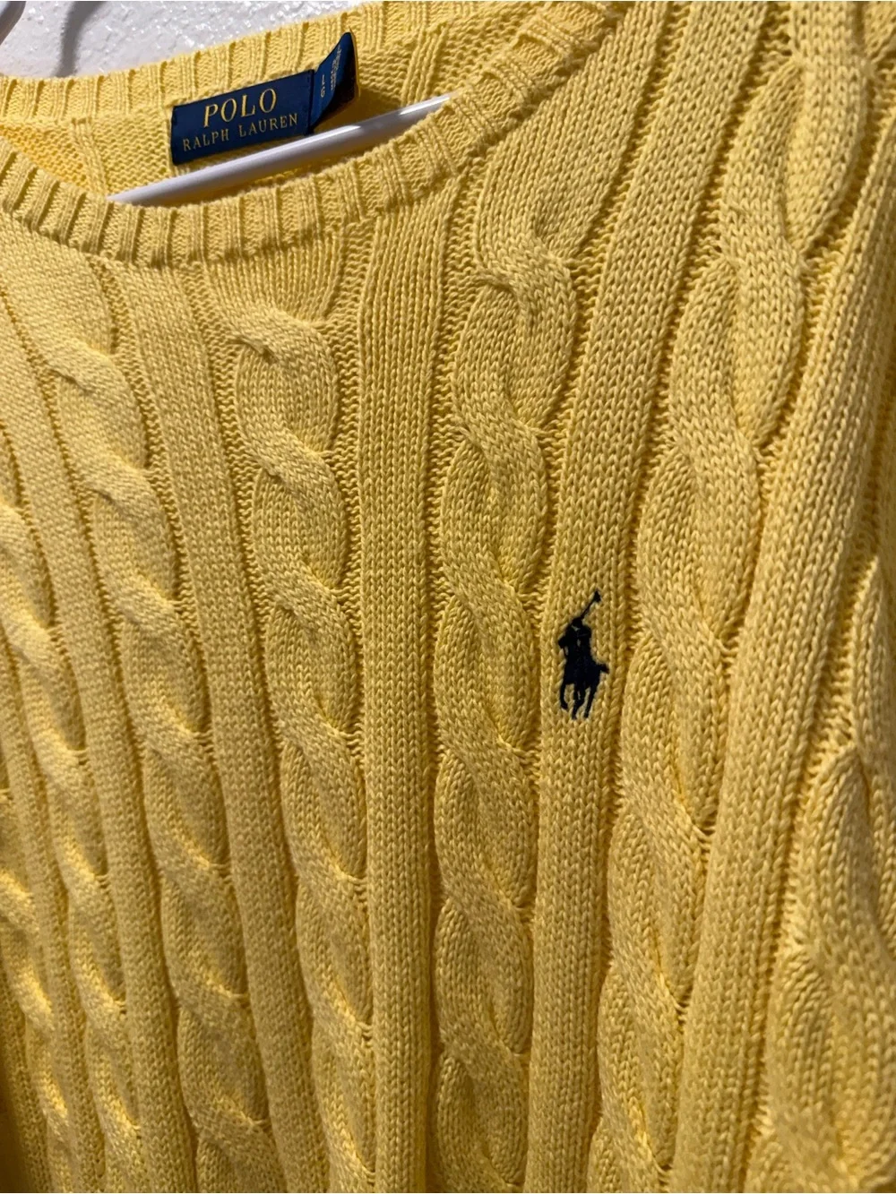 Polo Ralph Lauren Yellow Cable Knit Crewneck Sweater with Classic Blue Pony Logo